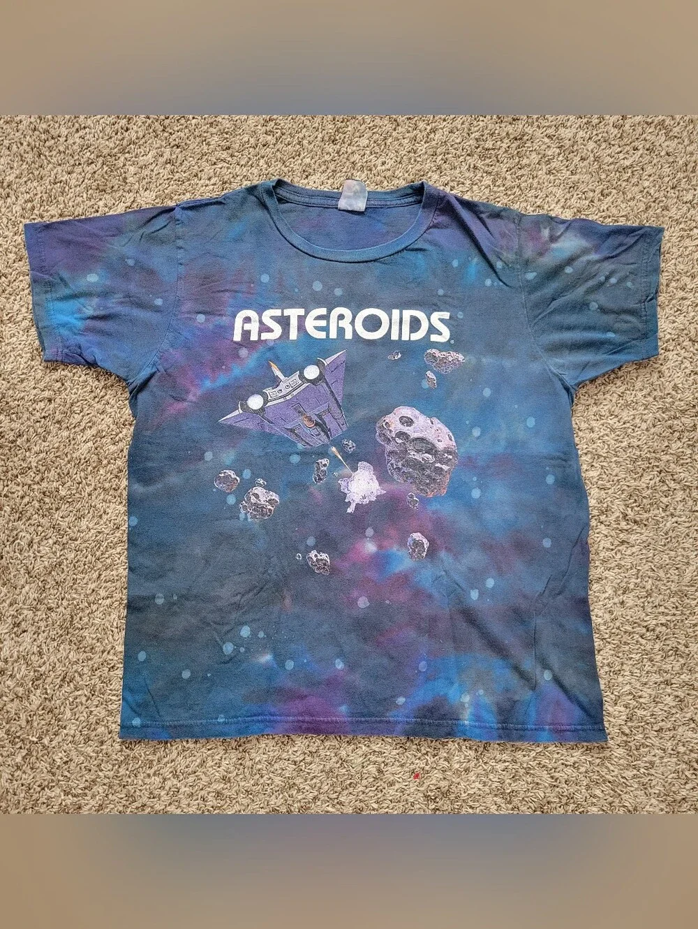 Asteroids Atari T-shirt Shirt Top Video Game Tie Dye Blue Purple Medium